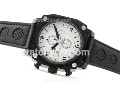 U-boat Thousand of Feet Working Chronograph PVD Case With White Dial- Black Perforated Leather Strap