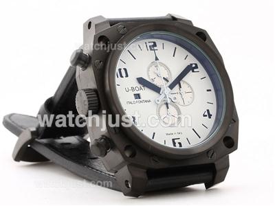 U-boat Thousand of Feet Working Chronograph PVD Case With White Dial- Black Perforated Leather Strap