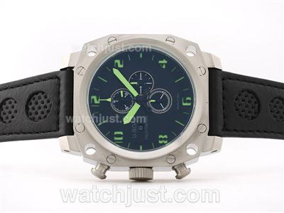 U-boat Thousand of Feet Working Chronograph with Green Marking - Black Perforated Leather Strap