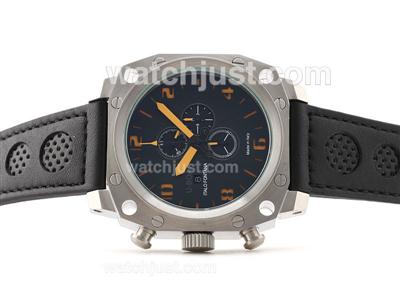 U-boat Thousand of Feet Working Chronograph with Orange Marking - Black Perforated Leather Strap