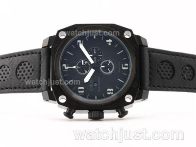 U-boat Thousand of Feet Working Chronograph with PVD Case- Black Perforated Leather Strap