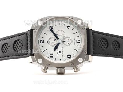 U-boat Thousand of Feet Working Chronograph With White Dial- Black Perforated Leather Strap