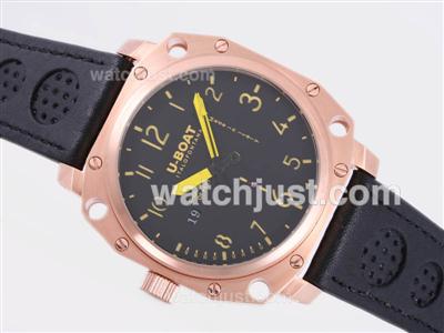 U-Boat Thousands of Feet Automatic Rose Gold Case with Black Dial-Yellow Marking