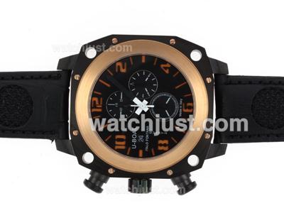 U-Boat Thousands of Feet Working Chronograph PVD Case Rose Gold Bezel with Black Dial-Leather Strap