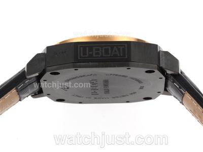 U-Boat Thousands of Feet Working Chronograph PVD Case Rose Gold Bezel with Black Dial-Leather Strap