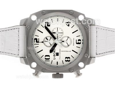 U-Boat Thousands of Feet Working Chronograph with White Dial-Leather Strap