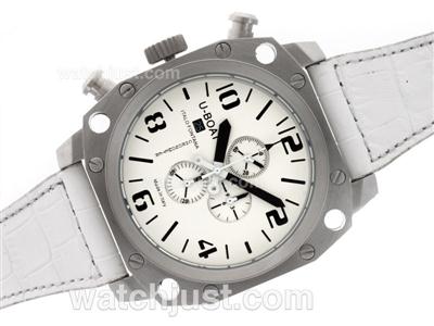 U-Boat Thousands of Feet Working Chronograph with White Dial-Leather Strap
