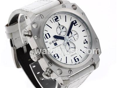 U-Boat Thousands of Feet Working Chronograph with White Dial-Leather Strap