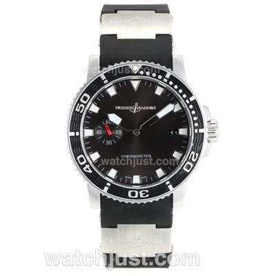 Ulysse Nadin Automatic PVA Bezel with Black Dial-Black Rubber Strap