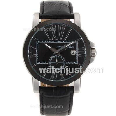 Ulysse Nardin Automatic PVD Bezel with Black Dial-Leather Strap