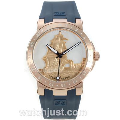 Ulysse Nardin Automatic Rose Gold Case with White Dial-Rubber Strap