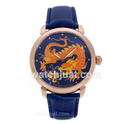 Ulysse Nardin Classico Enamel Champleve Dragon Automatic Rose Gold Case with Blue Dial-18K Plated Gold Movement