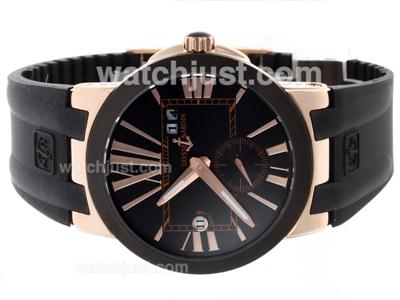 Ulysse Nardin Dual Time Automatic Rose Gold Case with Black Dial-Rubber Strap