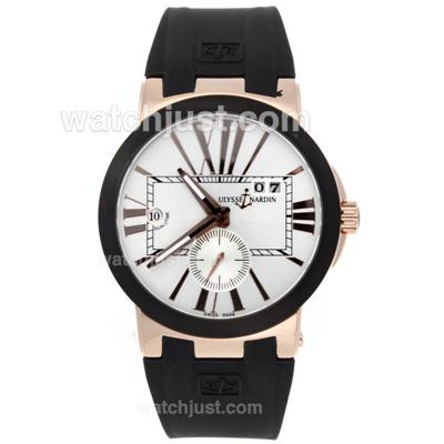 Ulysse Nardin Dual Time Automatic Rose Gold Case with White Dial-Rubber Strap