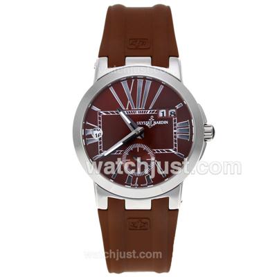 Ulysse Nardin Dual Time Automatic with Brown Dial-Brown Rubber Strap