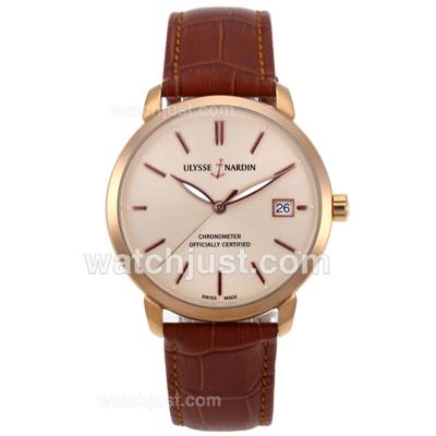 Ulysse Nardin Lelocle Suisse Rose Gold Case with Champagne Dial-Leather Strap