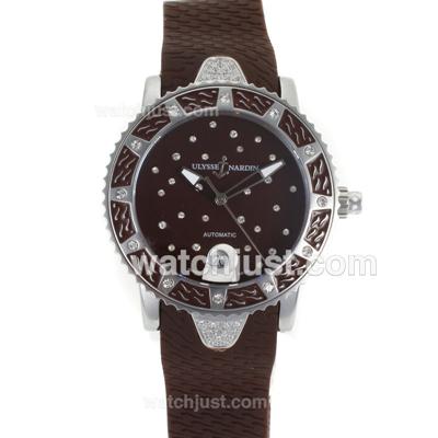 Ulysse Nardin Marine Automatic Brown Diamond Bezel with Brown Diamond Dial-Brown Rubber Strap