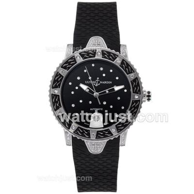 Ulysse Nardin Marine Automatic Diamond Bezel and Case with Black Dial-Rubber Strap