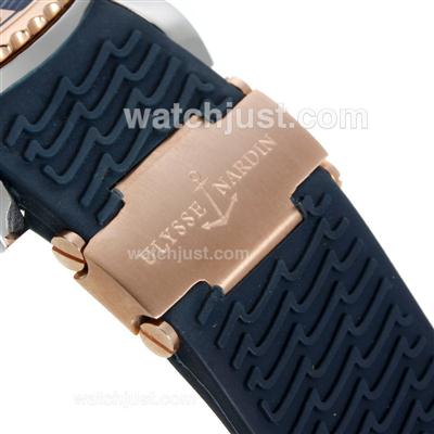 Ulysse Nardin Marine Two Time Zone Automatic Two Tone Case with Blue Dial-Rubber Strap