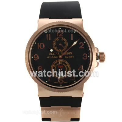 Ulysse Nardin Maxi Marine Automatic Rose Gold Case Number Markers with Black Dial-Rubber Strap
