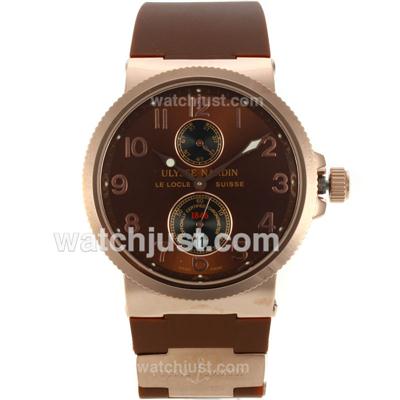 Ulysse Nardin Maxi Marine Automatic Rose Gold Case Number Markers with Brown Dial-Rubber Strap