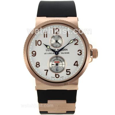 Ulysse Nardin Maxi Marine Automatic Rose Gold Case Number Markers with White Dial-Rubber Strap