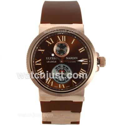 Ulysse Nardin Maxi Marine Automatic Rose Gold Case Roman Markers with Brown Dial-Rubber Strap