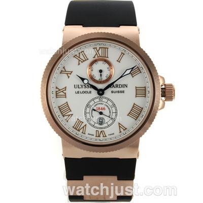 Ulysse Nardin Maxi Marine Automatic Rose Gold Case Roman Markers with White Dial-Rubber Strap