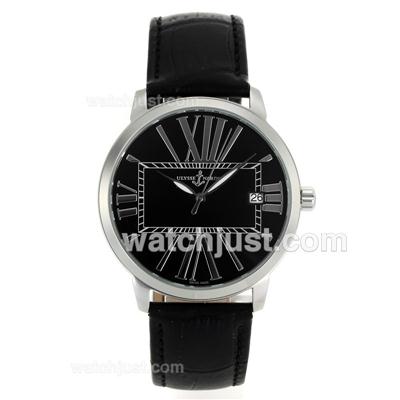 Ulysse Nardin Roman Markers with Black Dial-Black Leather Strap
