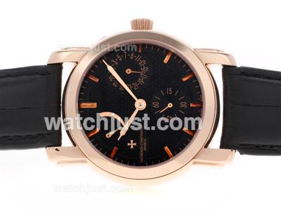 Vacheron Constantin Les Complications Working Power Reserve Automatic Rose Gold Case with Black Dial-Leather Strap