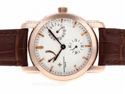 Vacheron Constantin Les Complications Working Power Reserve Automatic Rose Gold Case with White Dial-Leather Strap