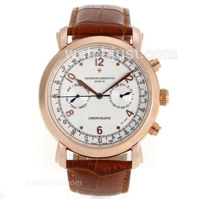 Vacheron Constantin Malte Automatic Rose Gold Case with White Dial-Brown Leather Strap