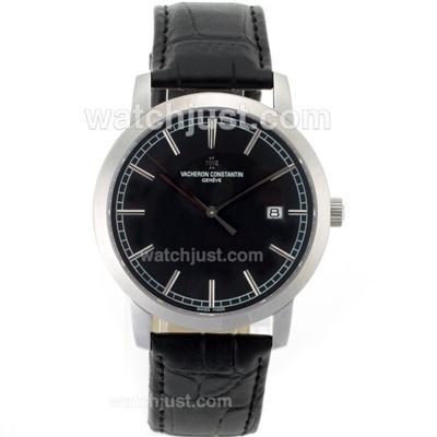 Vacheron Constantin Malte Swiss ETA 2824 Movement with Black Dial-Black Leather Strap