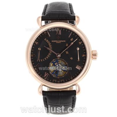 Vacheron Constantin Malte Tourbillon Automatic Rose Gold Case with Black Dial-Leather Strap