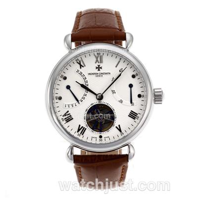 Vacheron Constantin Malte Tourbillon Working Power Reserve Automatic with White Dial-Leather Strap