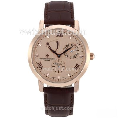 Vacheron Constantin Malte Working Power Reserve Automatic Rose Gold Case with Champagne Dial-Leather Strap