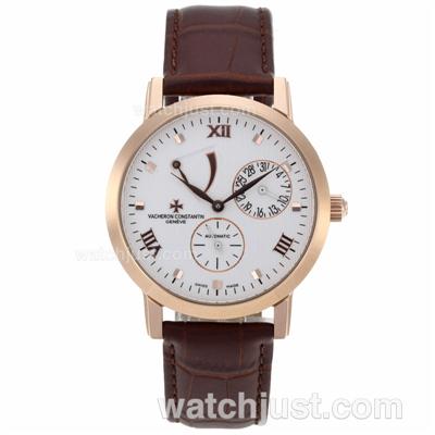 Vacheron Constantin Malte Working Power Reserve Automatic Rose Gold Case with White Dial-Leather Strap