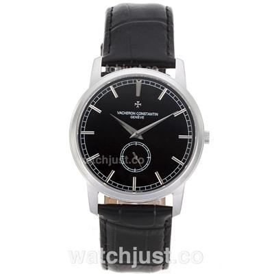 Vacheron Constantin Overseas Black Dial with Leather Strap-Sapphire Glass