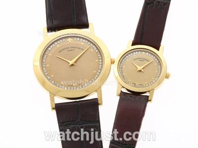 Vacheron Constantin Overseas Gold Case Diamond Markers with Golden Dial-Couple Watch