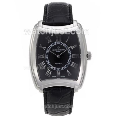 Vacheron Constantin Overseas Roman Markers with Black Dial-Black Leather Strap