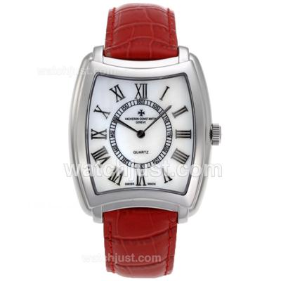 Vacheron Constantin Overseas Roman Markers with White Dial-Red Leather Strap
