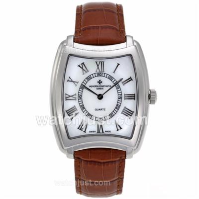 Vacheron Constantin Overseas Roman Markers with Whtie Dial-Brown Leather Strap