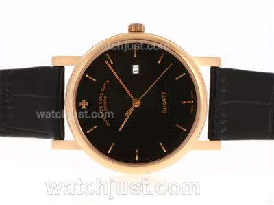 Vacheron Constantin Overseas Rose Gold Case with Black Dial and Leather Strap