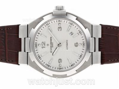 Vacheron Constantin Overseas Swiss ETA 2836 Movement with White Dial-Leather Strap-1:1 Version