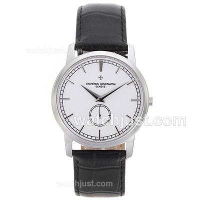 Vacheron Constantin Overseas White Dial with Leather Strap-Sapphire Glass
