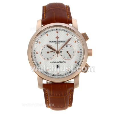 Vacheron Constantin Overseas Working Chronograph Rose Gold Case with White Dial-Leather Strap