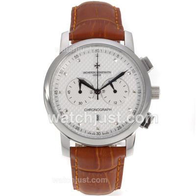 Vacheron Constantin Overseas Working Chronograph White Dial-Brown Leather Strap