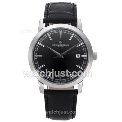 Vacheron Constantin Partrimony Swiss ETA 2836 Movement with Black Dial-Leather Strap