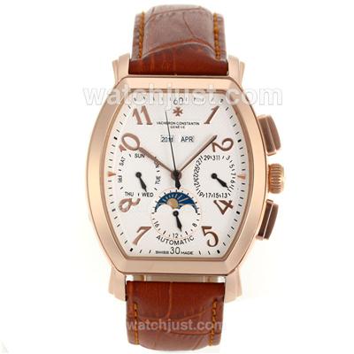 Vacheron Constantin Royal Eagle Automatic Rose Gold Case with White Dial-Leather Strap