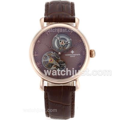 Vacheron Constantin Tourbillon Automatic Rose Gold Case with Brown Dial-Leather Strap